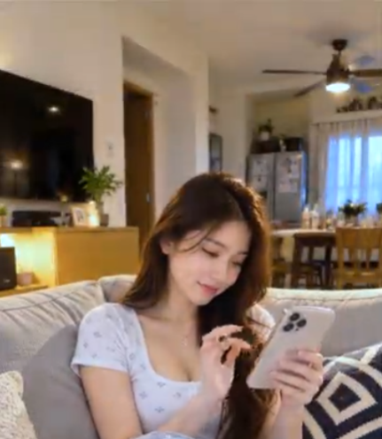 慧琳回到家中惬意地靠在沙发上，看着手机里的温馨祝福与鼓励，脸上绽露出温柔平和的笑容